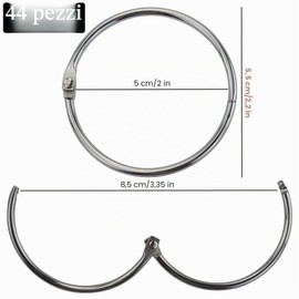 44 Pezzi 50mm Anello Rotundità Apribile Anelli con Scatola,Anelli rilegatura in Metallo,Anelli Tenda Doccia,Argento Acciaio Inox Anelli Portachiavi,per Documenti,Scuola