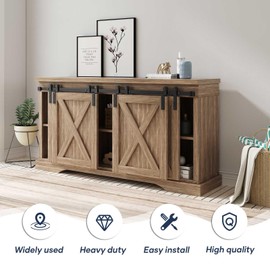 FREDBECK 5 FT Mini Cabinet Bypass Barn Door Hardware Kit Single Track 60inch Small Sliding Barn Doors Track Kit for 4 Doors Storage Closet Window TV Stand Wardrobe (No Cabinet)