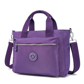 AOCINA Small Tote Bag with Multi Pockets Large Crossbody Bags for Women Nylon Printed Shoulder Bag(Purple)