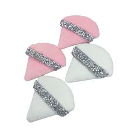 4 Pcs Rhinestone Powder Puffs, ButiFlora Triangle Super Soft Velvet W/Rhinestone Band for Both Dry and Wet Makeup Setting/Concealer/Foundation/Blush Makeup Puffs (White and Pink)
