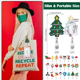 24 Pcs Christmas Nurse Badge Reels Retractable Badge Reels with Alligator Clip Holiday Badge Holders Retractable Cute Santa Claus Gingerbread Snowman Name ID Badge Reel for Nurses Students (Classic)