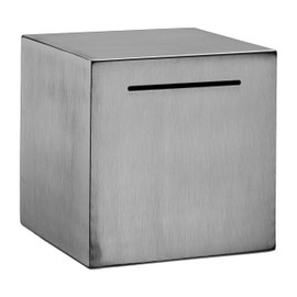 Relaxdays Money Box Not to Open Stainless Steel 15 x 15 x 15 cm Piggy Bank for Adults, Notes & Coins, Silver