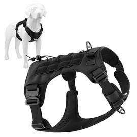 Plutus Pet Tactical Dog Harness, All Metal Buckles, No Pull Service Dog Vest with Handle, Adjustable Military Dog Harness with Hook & Loop Panels, for Small Medium Large Dogs, Black, S
