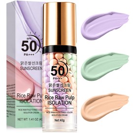 3 In 1 Primer for Face Before Makeup, SPF 50 PA+++, Sunscreen Isolation Cream, One Step Color Corrector Primer, Blurs Facial Serum Oil Control & Moisturizing Skin Tone Correcting, Radiance Skin (1PC)