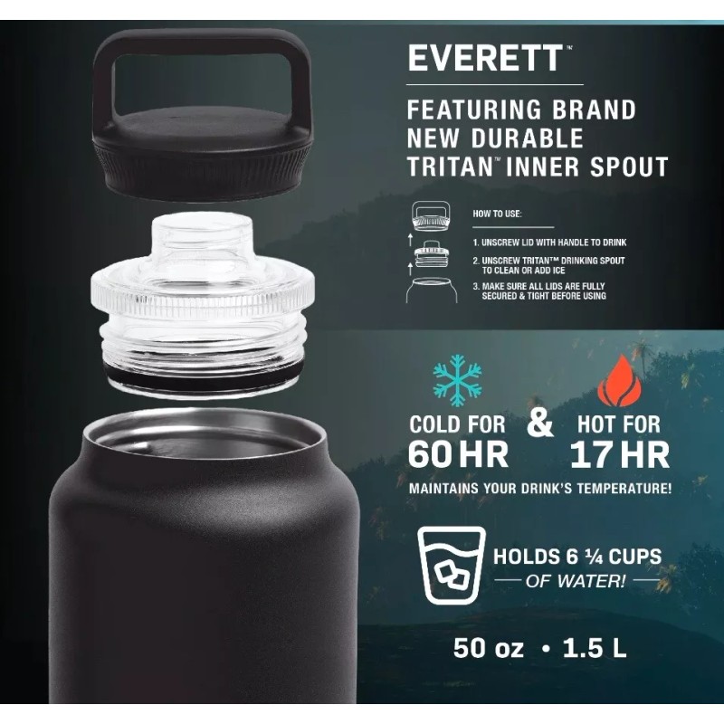 TAL Stainless Steel Everett Water Bottle with Tritan Spout 50oz,