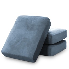 Stretch Velvet Couch Cushion Covers for Individual Cushions Sofa Cushion Covers Seat Cushion Covers, Thicker Bouncy with Elastic Edge Cover up to 10 Inch Thickness Cushions (3 Pieces, Stone Blue)