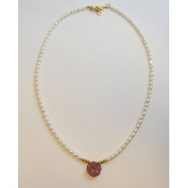 Süßwasserreisperlen und Turmaline vergoldete 925 Silber Halskette 46.5cm