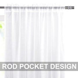 DWCN White Sheer Curtains with Tiebacks Semi Transparent Voile Rod Pocket Curtains Elegant Window Curtains for Bedroom and Living Room,2 Panels,56" W x 90" Drop