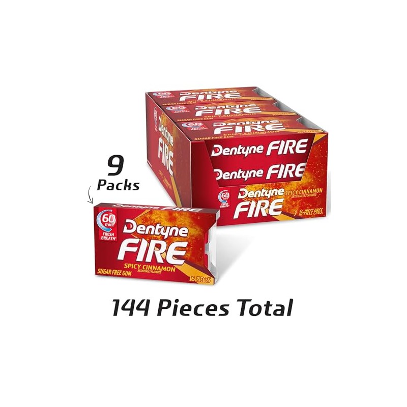 Dentyne Fire Sugar-Free Gum (Spicy Cinnamon, 16 Piece, Pack of