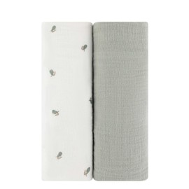 Ely's & Co. Muslin Swaddle Blanket 2-Pack — 100% Cotton Muslin Extra-Large Swaddle Blankets (47” x 47”) Solid + Printed (Sage Pear)
