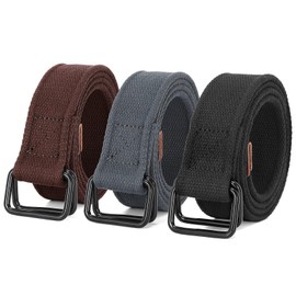 JasGood Men's Canvas Belt, Woven Casual Belt, 3.8 cm Wide, Style 02D-Black+Coffee+Blue(Greyish)
