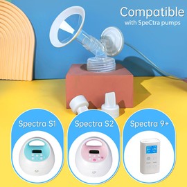 PumpMom-us - Piezas de bomba de brida de 19 mm para bomba de leche Spectra S2 Spectra S1 Spectra 9 Plus, repuesto de protector de pecho de 19 mm, protector de reflujo/tubo de silicona