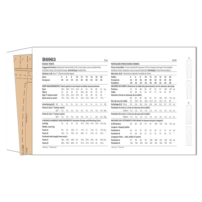 Butterick Misses' Close Fitting Pants Sewing Pattern Kit, Design Code
