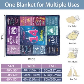 Paready 14th Birthday Gifts for Girls Throw Blanket 50"x60" 14 Year Old Girl Birthday Gift Soft Blanket for Couch Bed 14th Birthday Decorations for Girls Best Teenage Girl Gifts for 14 Year Old Girls