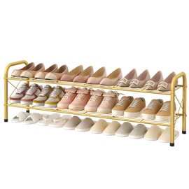 Hoctieon 2 Tier Shoe Rack for Closet, Durable Mesh Style Shoe Rack, Entryway Shoe Shelf, Shoe Storage Organizer for Hallway, Bedroom, Living Room, Wardrobe, Gold