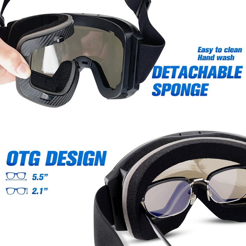 Flip Up Ski Snowboard Goggles for Men Women, Anti-Fog UV