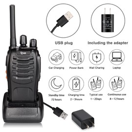 TIDRADIO TD-V2 Walkie Talkies Long Range Rechargeable Two Way Radio Earpiece with Mic - 2 Pack