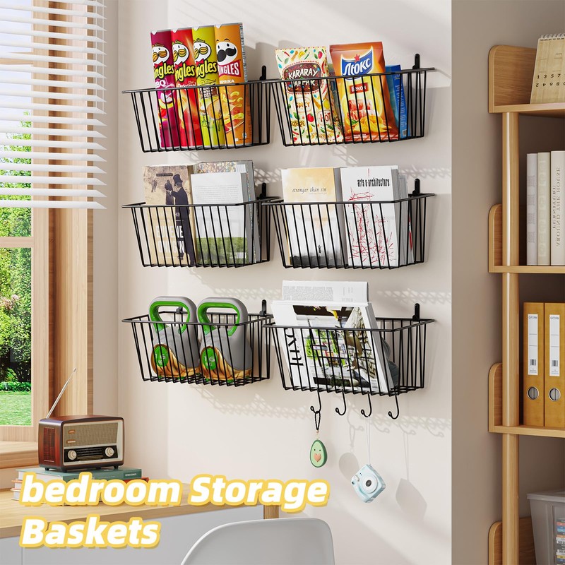 Simple Trending 6 Pack Wire Basket Locking Wall Hanging Baskets,