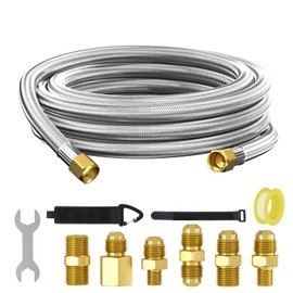 Upgraded 12 Feet High Pressure Propane Hose Extension, Braided Gas Line with Conversion Coupling 3/8" Flare to 1/2" Female NPT, 1/4" Male NPT, 3/8" Male Flare, for Heater, Dryer, Fire Pit, Grill