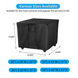 TwoPone Fire Pit Cover Square - Waterproof Windproof Anti-UV Heavy Duty Gas Fire Pit Cover, 28 Inch Patio Fire Table Cover