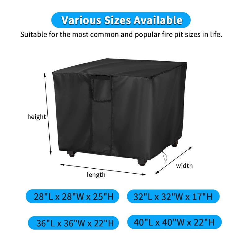 TwoPone Fire Pit Cover Square - Waterproof Windproof Anti-UV Heavy