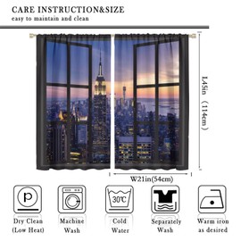 Modern City Curtains, New York City Scenery at Sunset with Skyscrapers Buildings Window Treatments Curtains for Living Room Bedroom Kitchen Office Decor Blackout Drapes W42xL45in