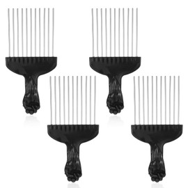 Gjinxi 4 PCS Afro Hair Comb Picks Black Metal Curly Hair Styling Pick Plastic Fist Design Steel Handle Comb Set Detangling Lift Hairdressing Wig Detangler Tools for Natural Braid Men Women Travel