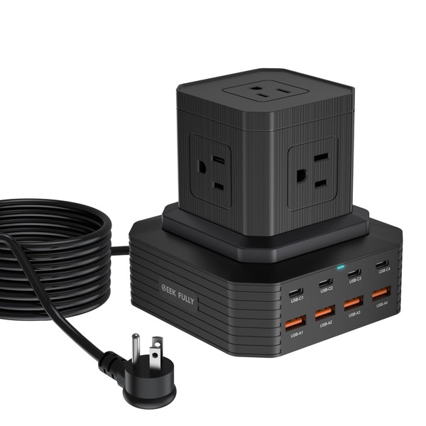 GEEK FULLY 100W USB C Charging Station 13-in-1 Surge Protector