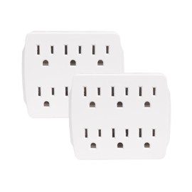 EXTRASTAR 6 Outlet Extender, Multi Plug Outlet with 3 Prong Electrical Outlet Splitter, 15A/125VAC/1875W, Grounded Wall Outlet Tap, Charging Station, ETL Listed - White (2 Pack)