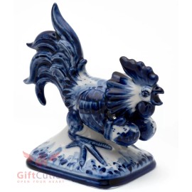 Fighter boxer Rooster gzhel porcelain figurine handmade in Russia
