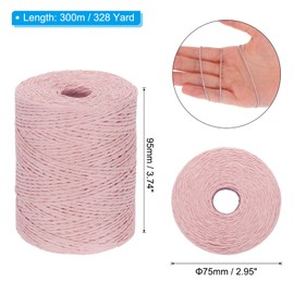 PATIKIL Natural Cotton Raffia Yarn 328 Yard, Crochet Raffia Paper Ribbon for DIY Sun Hat Beach Bag Crochet Yarn Wrapping Knitting, Light Pink