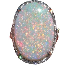 Yuren Women Jewelry Large 925 Silver Fire Opal Gemstone Ring Wedding Engagement Women Jewelry Sz6-10 (US code 10), US code 10, Silver, Opal