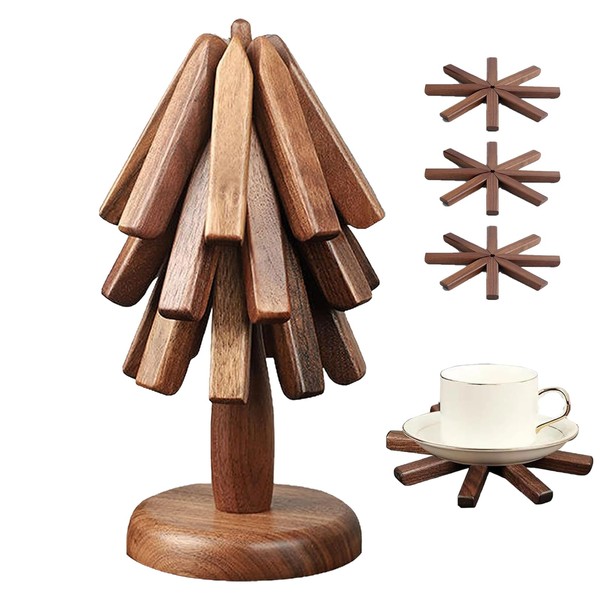 Natural Wood Trivets for Hot Dishes,Foldable Wooden Tree Trivet Hot