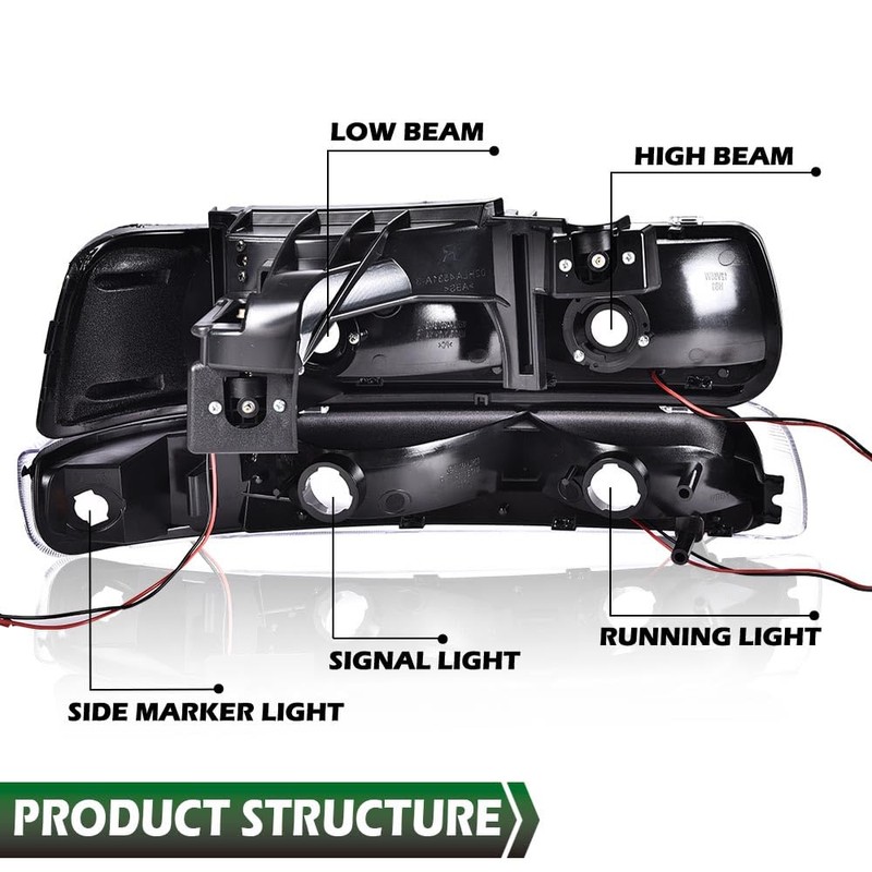 LQI Headlight Assembly Compatible with Chevy Silverado 1500 2500 1999-2002/Fit