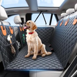 Wigoo Upgrade Black Orange Waterproof Dog Car Seat Cover for Back Seat, Collapsible Scratchproof Dog Car Seat Cover, Nonslip Dog Seat Cover, Universal Size Fits for Car/Truck/SUV