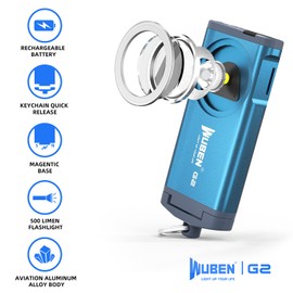 WUBEN G2 LED Mini Flashlights, 500 Lumens Small EDC Flashlight Keychain, 5 Modes Rechargable Handheld Pocket Torch with High Lumens for Camping, Outdoor, Emergency, Everyday Flashlights(Blue)