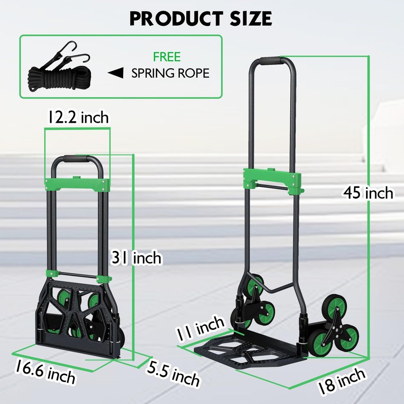Heavy-Duty 330LB Capacity Hand Truck with Stair-Climbing Wheels & One-Touch