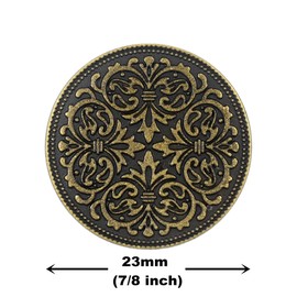 Bezelry 12 botones de vástago de metal mandala. 23 mm. Latón antiguo