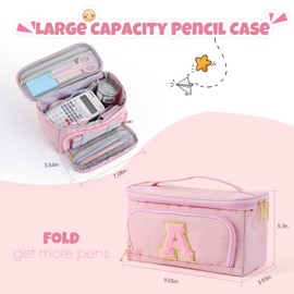 YOOLIFE Initial Pencil Case Large Capacity Pencil Pouch Handheld Pen Bag Cute Portable Gift for Office School Teen Girl Women 11 12 13 14 Year Old Girl Gifts Aesthetic Pencil Case Pencil Pouch Pink R