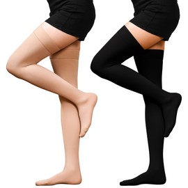 2 Pack 20-30mmHg Compression Stockings for Women & Men, WINGEDSOUL Thigh High Closed Toe Compression Socks for Women, Graduated Support Compression Stockings for Edema,XX-Large,Black & Beige
