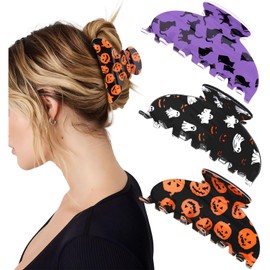 Halloween Hair Claw Clips for Women Cat Pumpkin Ghost Gift 3Pcs