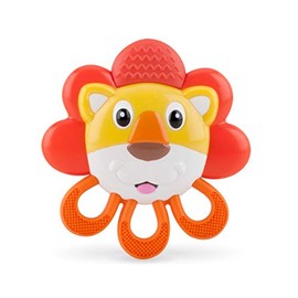 Nuby Vibe-eez Mordedor vibratorio – Funciona con pilas, superficie texturizada y juguete fácil de agarrar para alivio de la dentición del bebé – Más de 3 meses – León