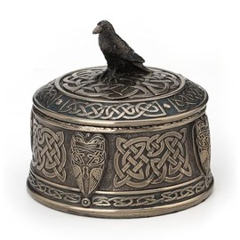 Veronese Design 3 5/8 Inch Raven Celtic Knot Pattern Round Trinket Box Cold Cast Resin Bronze Finish Home Decor