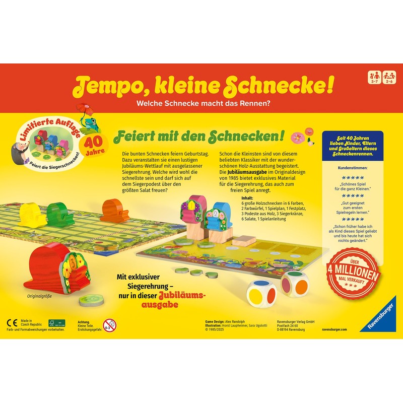 Ravensburger Kinderspiel 23034 Tempo Small Snail 40th Anniversary, Popular Snail