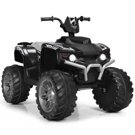 HONEY JOY 12V Ride On ATV, 4-Wheeler Battery Powered Toddler Quad, 2 Speeds, LED Headlights, Slow Start, Horn, Music, Treaded Tires, Electric Ride On Toy for Kids(Black)