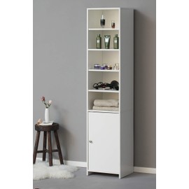 Basicwise Tall Freestanding Bathroom Laundry Storage Organizer Cabinet Linen Tower, White