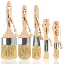 Wesquer Chalk Paint Brush Natural Bristle Round Paint Brush Wax Brushes for Waxing Furniture, Painting Stencil, Home Decor, DIY Art Crafts, Watercolor, Graffiti Creation - 5Pack