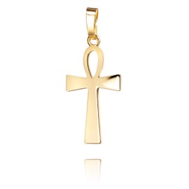 Egyptian Cross Pendant in High Gloss Polished Gold Cross for Women, Men and Children as a Necklace Pendant + Jewellery Case, Gold-plated