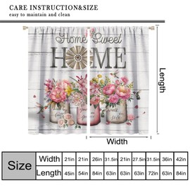 Boho Rustic Curtains, Vintage Art Farmhouse Wood Plank Colorful Pink Watercolor Plant Floral Vase Bottle Bird Window Treatments, Blackout Rod Pocket Drapes for Living Room Bedroom Kitchen 42x45in