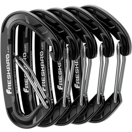 FresKaro 5pcs Carabiner Clips, caribeener clip Medium Duty, Small Sturdy Key Keychain Accessory, Spring Snap Wire-gate Hook, 8kN 816kg, for Hiking, Camping, Fishing, Not for Climbing, Mini Size, Black